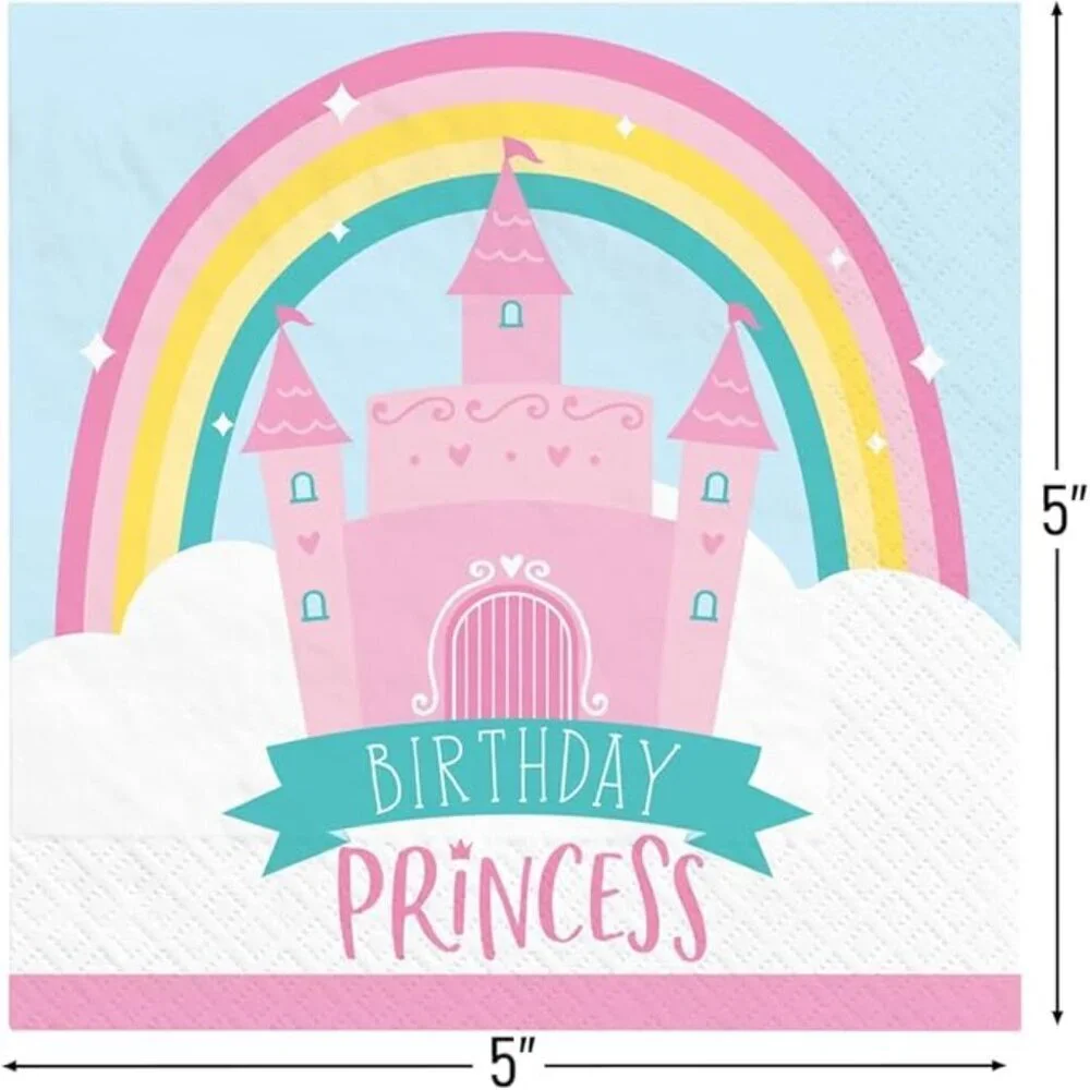 Princess Castle Birthday Napkins - 5" x 5" | Multicolor | 16 Pcs. - Picture 3 of 5